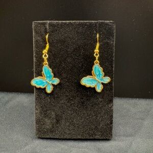New handmade Gold and Blue Butterfly Earrings spring fun whimsical feminine